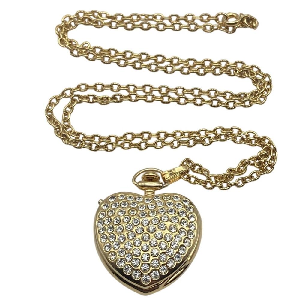 Pierre Jacquard Womens Heart Shaped Locket Pendant Watch w/ Necklace New Battery